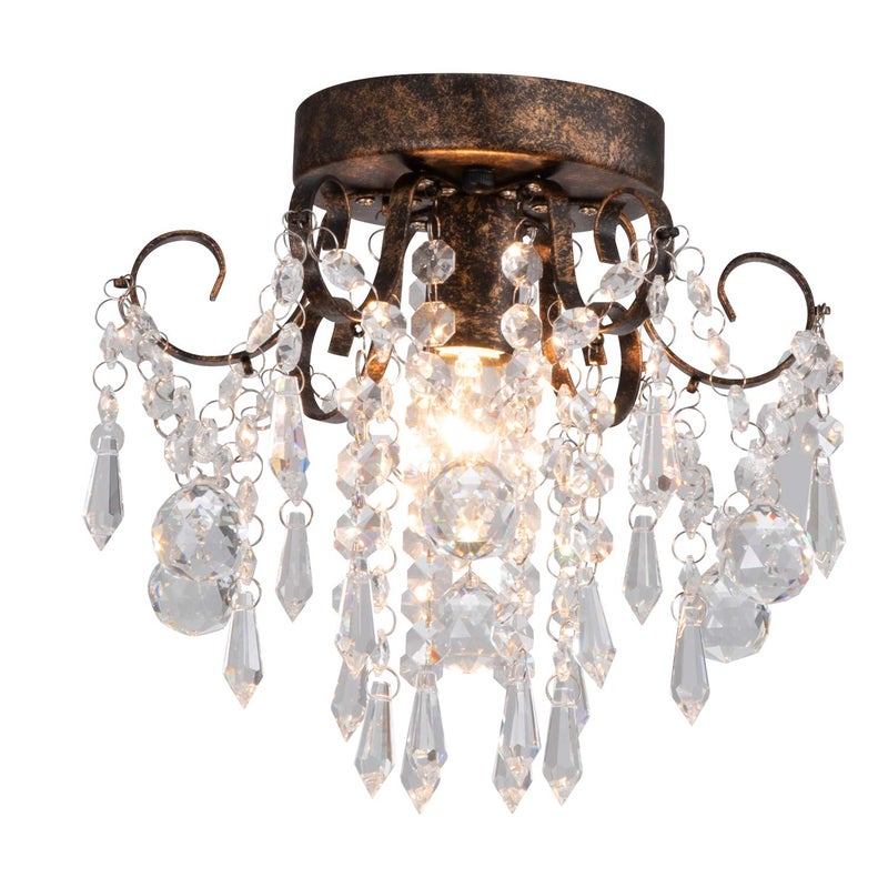 QS Q&S Small Crystal Ceiling Light Fixture Flush Mount,Black Ceiling Lights Modern Chandelier,Bedroom Hallway Closet Light Fixture,Dia9.5 1 Light. - Image 1